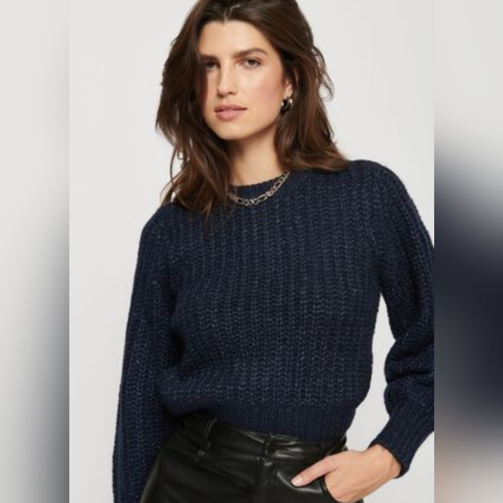 Dynamite Brooke Open Stitch Crew Neck Blue Sweater Size Xs
